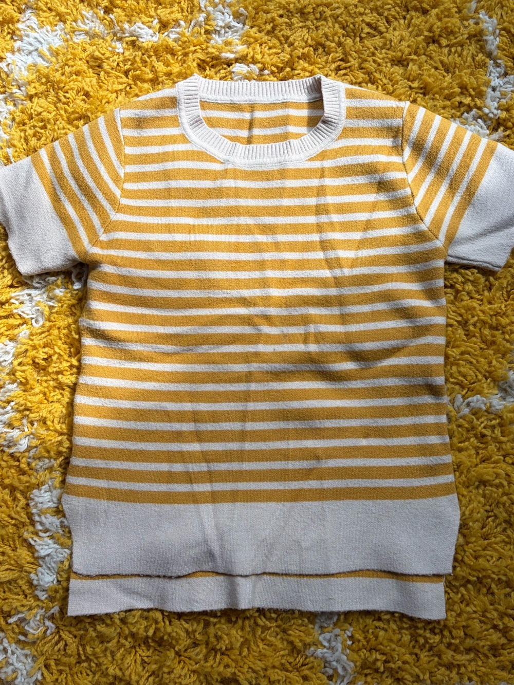 OOAK Handmade Short-Sleeve Striped Knit Top - Yellow & Cream